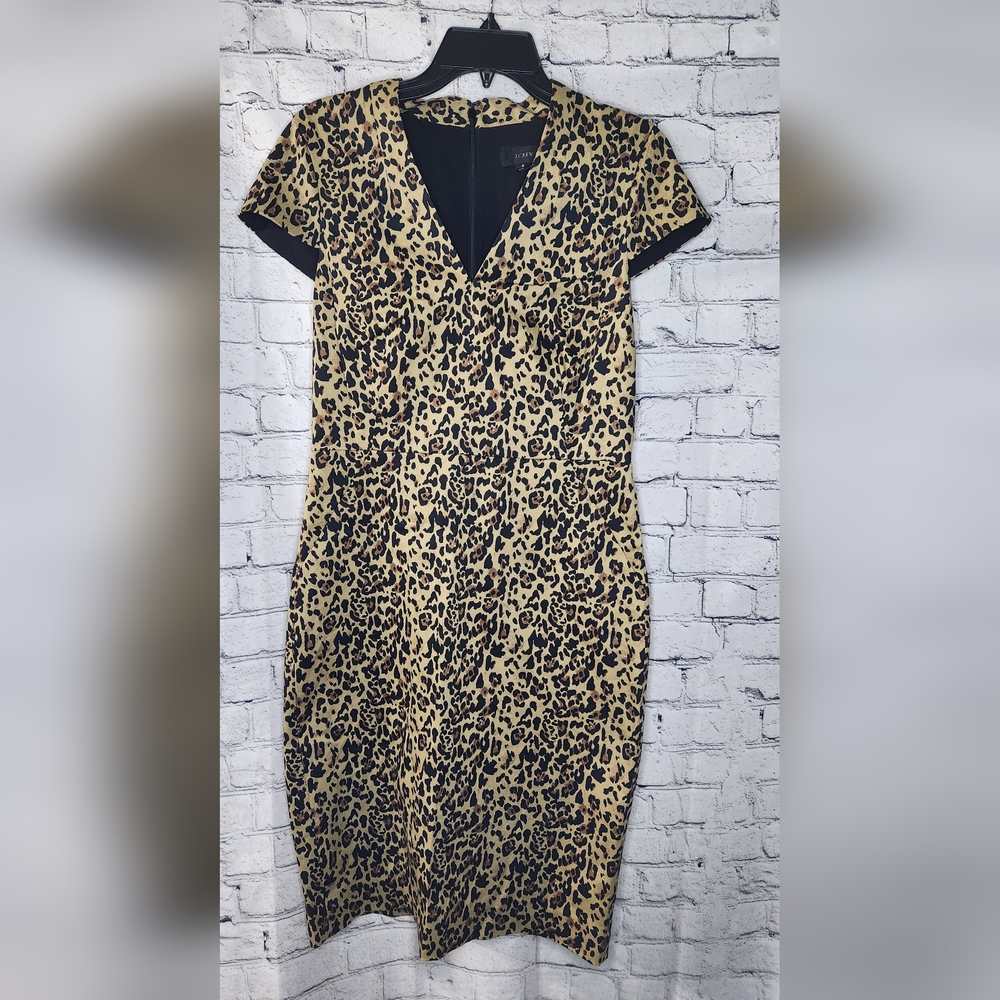 J. Crew‎ Leopard V-Neck Sheath Midi Bodycon Dress Size 8